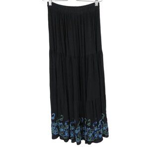 Double D Ranch Womens Small Embroidered Black Blue Green Maxi Skirt Cowgirl Chic
